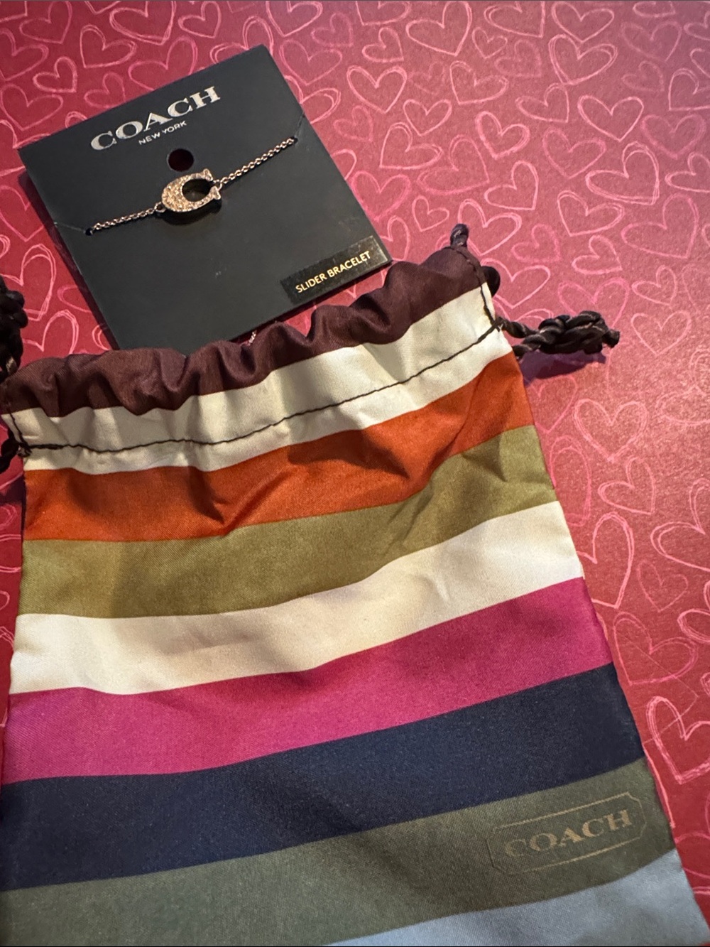Coach Rose Gold Toned C Charm Slider Bracelet with Pouch